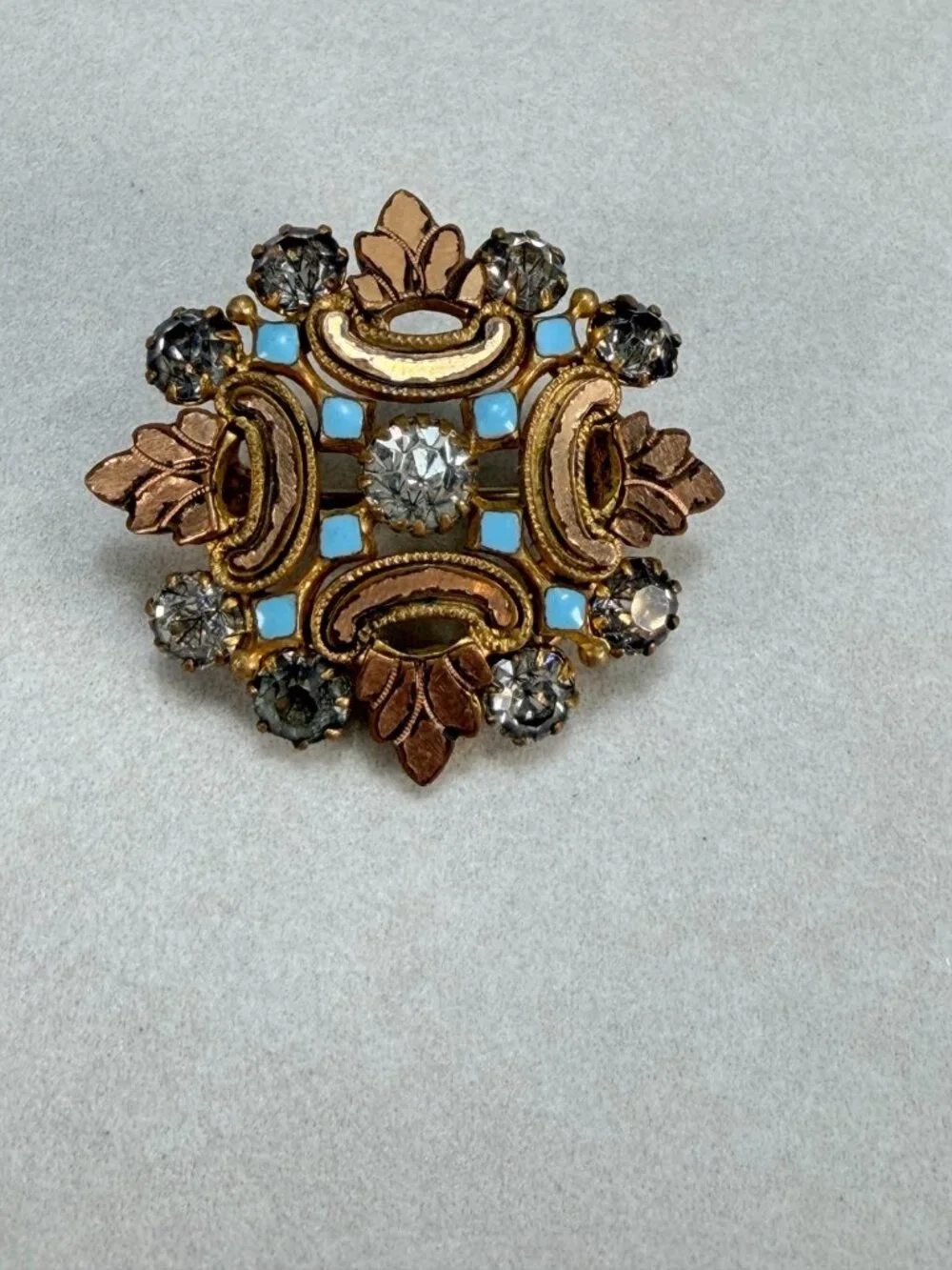 Antique Stunning Gold Filled Enamel Rhinestone Brooch Art Deco Pin